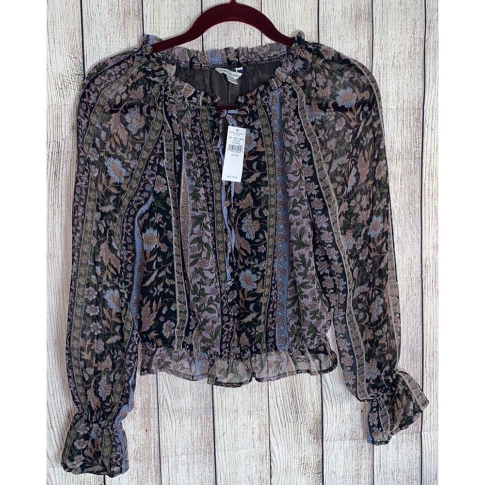 American Eagle Top Womens‎ Size XXS chiffon Boho sheer long sleeves Blouse NWT